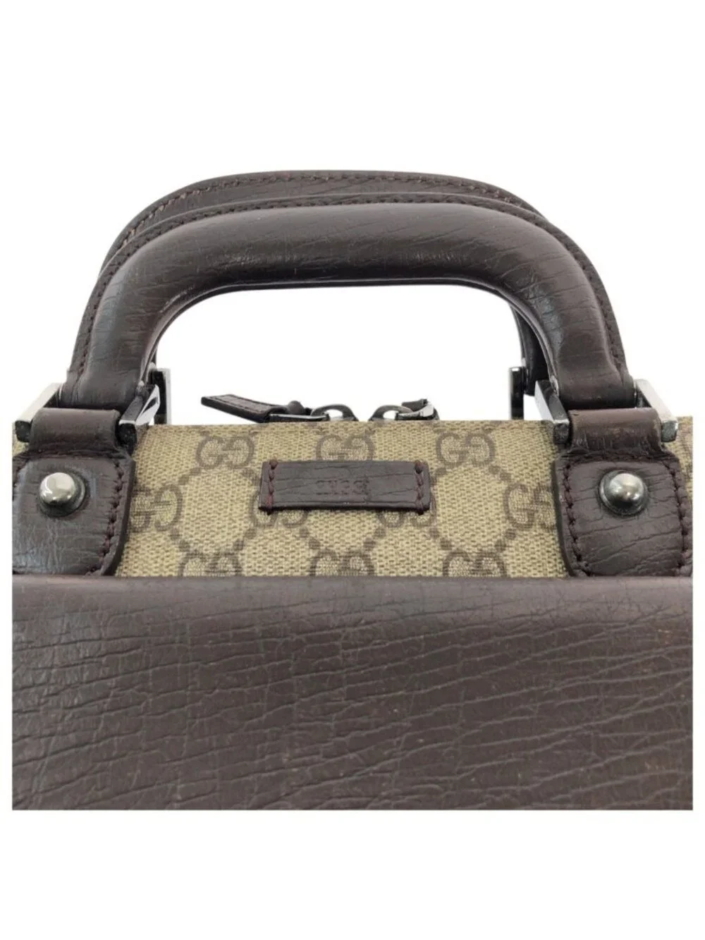 Gucci Beige Dark Brown GG Supreme Canvas Leather Business Briefcase